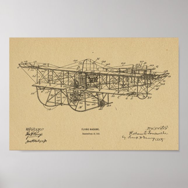 1915 Patent für Flugmaschine Zeichnend Druck Poster (Vorne)