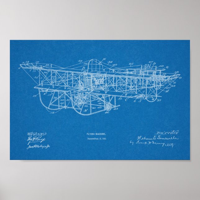 1915 Patent für Flugmaschine Zeichnend Druck Poster (Vorne)