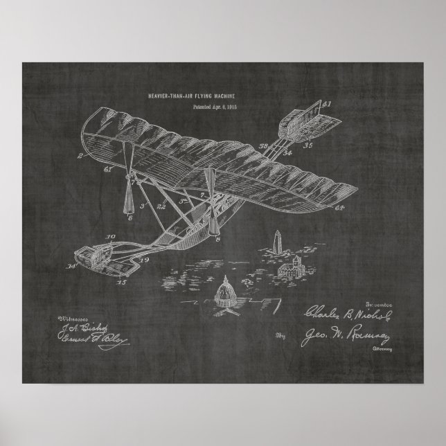 1915 Vintage Flugzeugpatentkunst Zeichnend Druck Poster (Vorne)