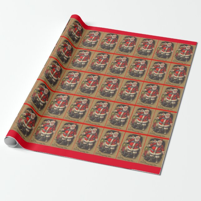 1915 Weihnachtsmann mit seinem Schlitten und Spiel Geschenkpapier (Ungerollt)