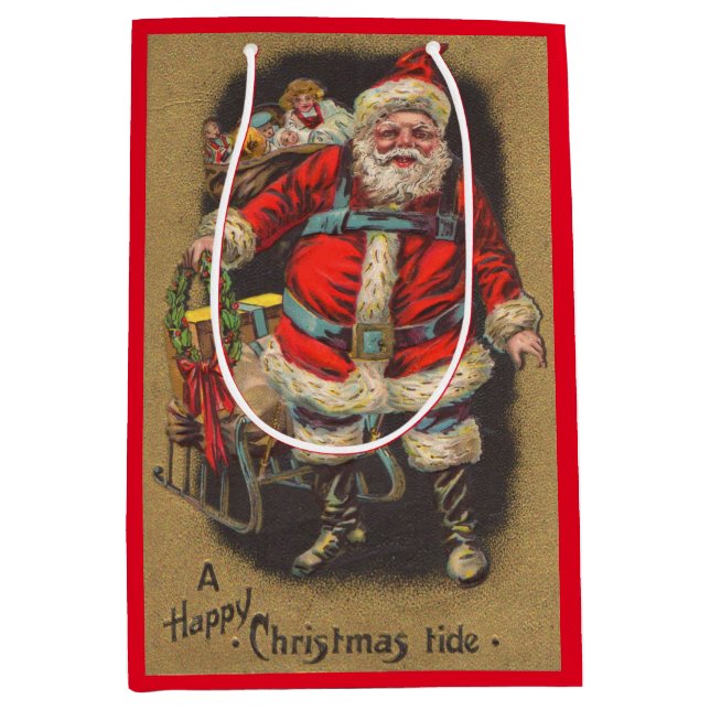 1915 Weihnachtsmann mit seinem Schlitten und Spiel Mittlere Geschenktüte (Vorderseite)