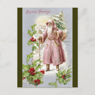 1916 Santa in Pink Coat mit Baum Feiertagspostkarte