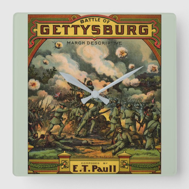 1917 die Schlacht von Gettysburg-Notenenabdeckung Quadratische Wanduhr (Vorderseite)