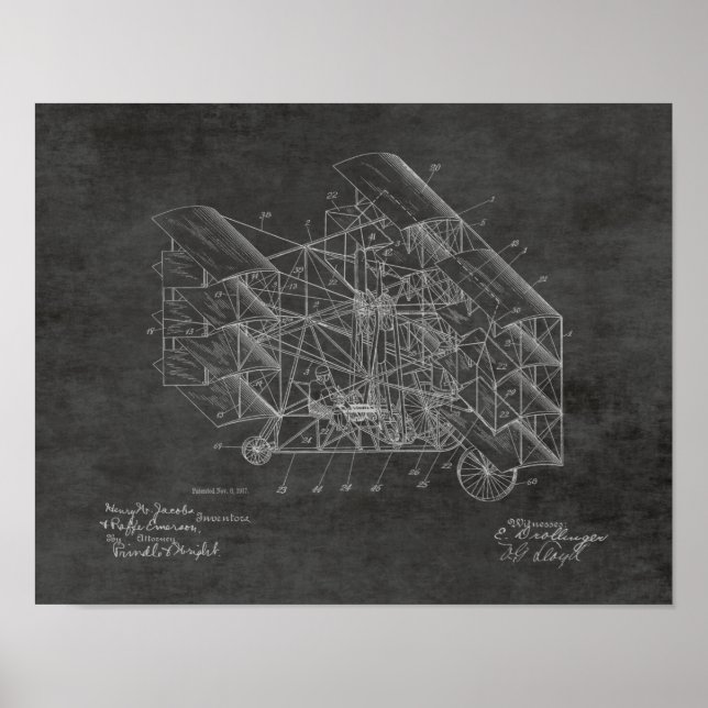 1917 Flugmaschine Flugzeug Patent Art Zeichnend Poster (Vorne)