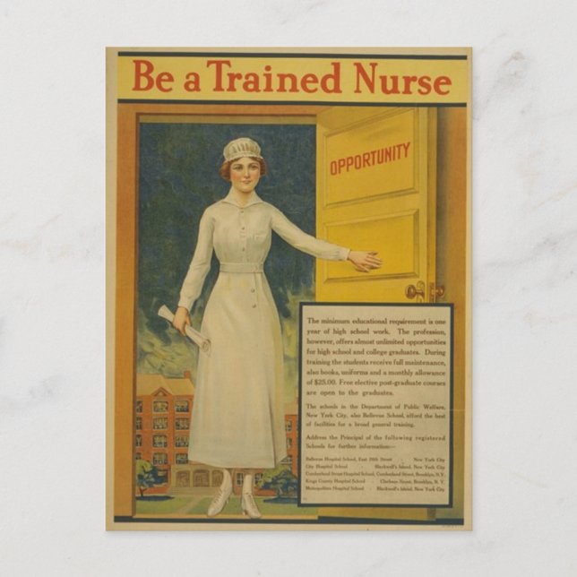 1917 WWI-Poster sei eine ausgebildete Krankenschwe Postkarte (Vorderseite)