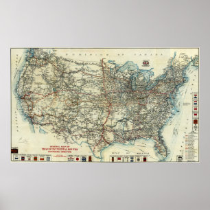 1918 AAA General Map of Transcontinental Routes Poster