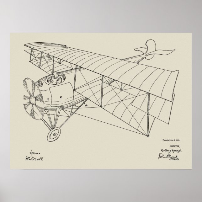 1918 Biplane Flugzeugpatentkunst Zeichnend Druck Poster (Vorne)