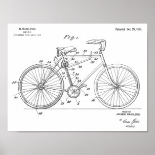 1918 Chainless Bicycle Design Patent Art Print Poster