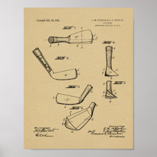 1918 Golfschlägerkopf-Patentkunstzeichnung Druck Poster