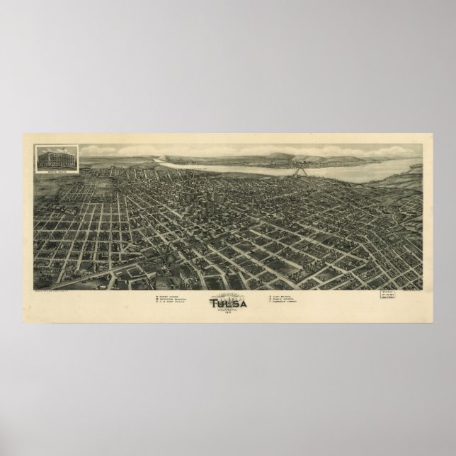 1918 Tulsa, Ok Birds Eye Panoramablick Karte Poster (Vorne)