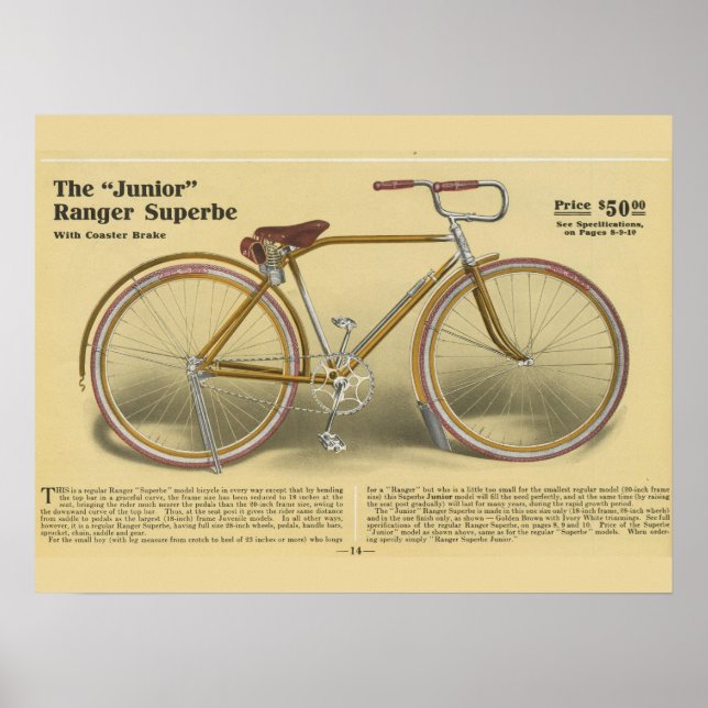 1918 Vintag Ranger Superbe Bicycle Ad Art Poster (Vorne)