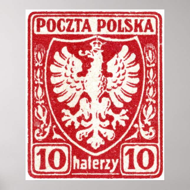 1919 10.00 Uhr Polnische Adler-Briefmarke Poster (Vorne)