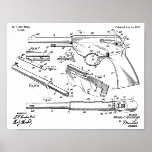 1919 Automatische Pistole Patent Kunst Zeichnung D Poster