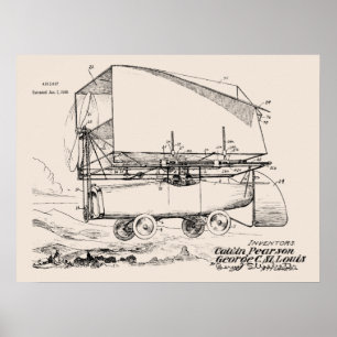 1919 Flugauto Luftschiff Patent Kunst Zeichnung Dr Poster
