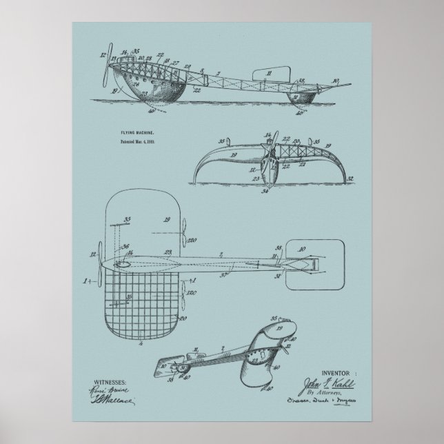 1919 Flugmaschinentatent Zeichnend Druck Poster (Vorne)