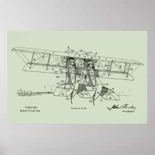 1919 Flugzeug Doppeldecker Patent Zeichnung Kunst Poster
