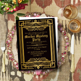 1920 Art Deco Mord-Mystery-Geburtstagsparty-Einlad