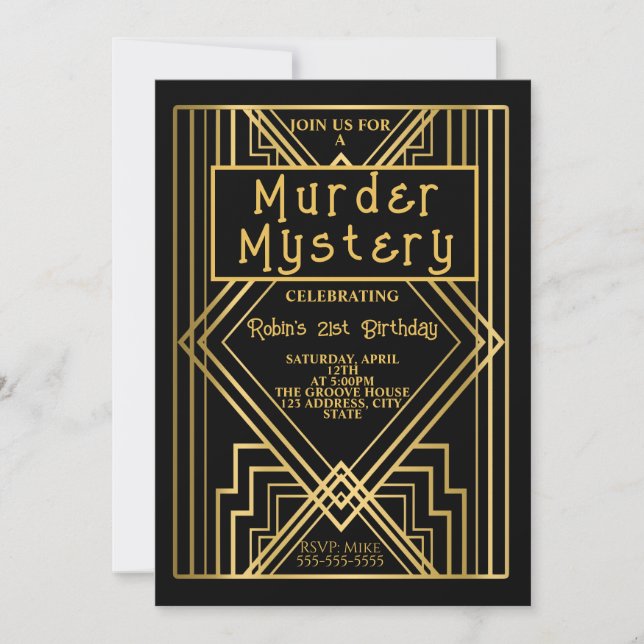 1920 Art Deko Mord Mystery Geburtstagsparty invita Einladung (Vorderseite)