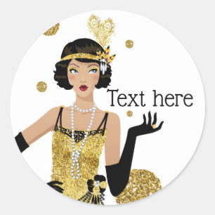 1920 Flapper Girl Gatsby , Art Deco Runder Aufkleber