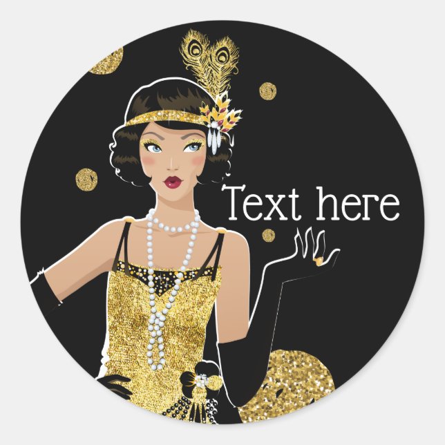 1920 Flapper Girl Gatsby , Art Deco Runder Aufkleber (Vorderseite)