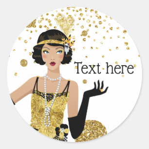 1920 Flapper Girl Gatsby , Art Deco Runder Aufkleber