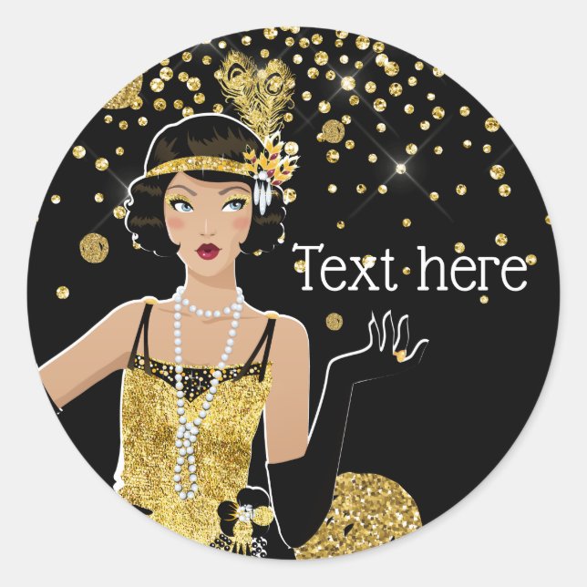 1920 Flapper Girl Gatsby , Art Deco Runder Aufkleber (Vorderseite)