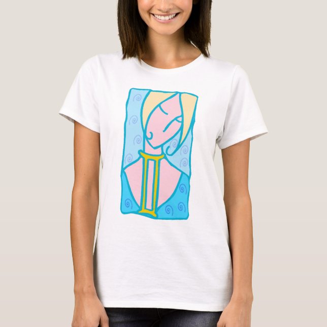 1920 Gemini Frau in blau mit Symbol T-Shirt (Vorderseite)