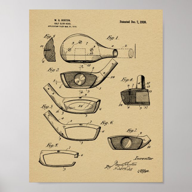 1920 Golf Club Head Design Patent Art Print Poster (Vorne)