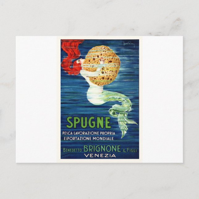 1920 Italienische Meerjungfrau mit Sponge-Werbepos Postkarte (Vorderseite)