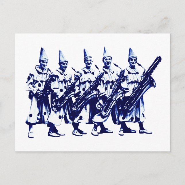 1920 Jazz-Clowns, blau Postkarte (Vorderseite)