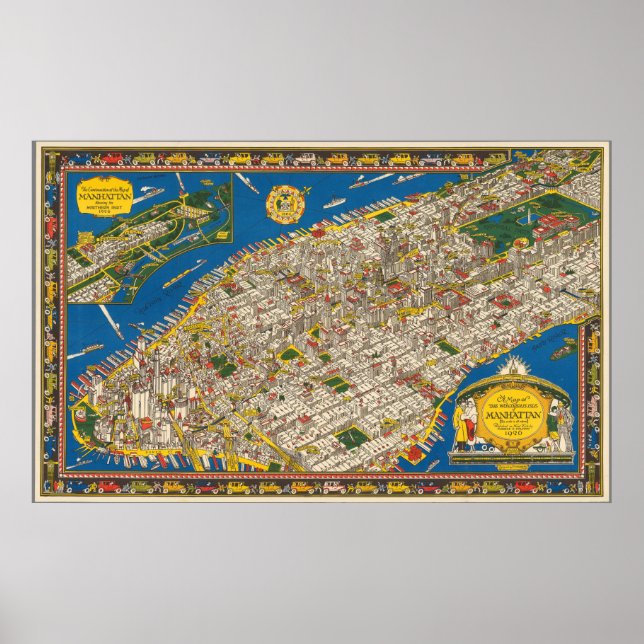 1920 Manhattan Vintage Karte Poster (Vorne)