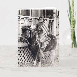 1920 patriotischer Junge reitet auf einem Pony Karte