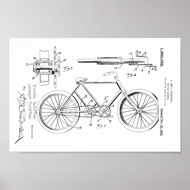 1920 Vintage Fahrradgeere Patentschrift Art Print Poster (Vorne)
