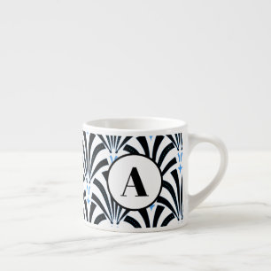 1920er Art Deco Palmettos & Blau Monogramm Espressotasse