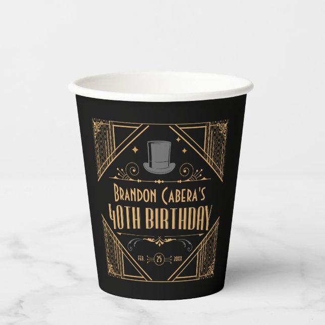 1920er Jahre Art Deco Black & Gold 40th Birthday P Pappbecher (Vorderseite)