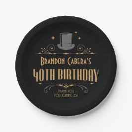 1920er Jahre Art Deco Black & Gold 40th Birthday P Pappteller