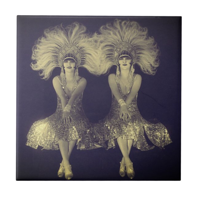1920er Jahre Dolly Sisters Twins Flappers Fliese (Vorderseite)