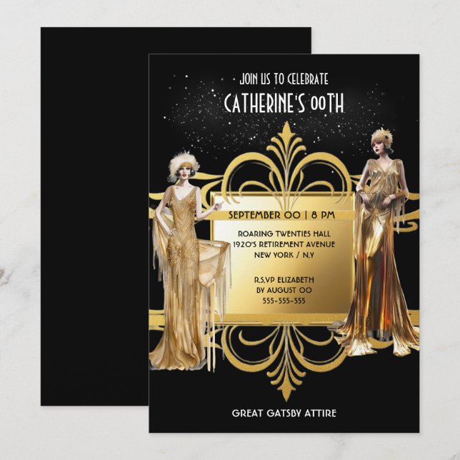 1920er Jahre Mädchen von Great Gatsby Flapper Gebu Einladung (Vorne/Hinten)