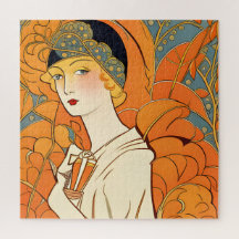 1920er Jahre Pariser Frau Mit Orangenblumen Puzzle