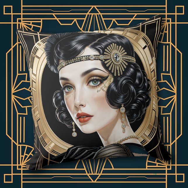 1920s Cocktail Elegance Flapper Girl Throw Pillow Kissen (Von Creator hochgeladen)
