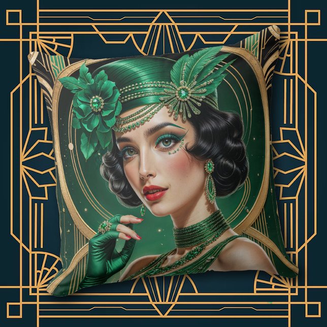 1920s Cocktail Elegance Flapper Girl Throw Pillow Kissen (Von Creator hochgeladen)