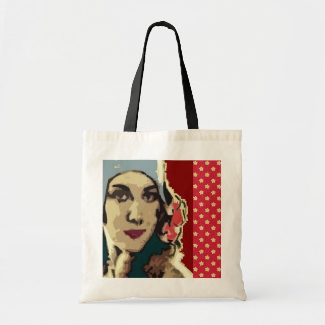 1920s Lady in a Blue Hat Burgundy Tragetasche (Vorne)