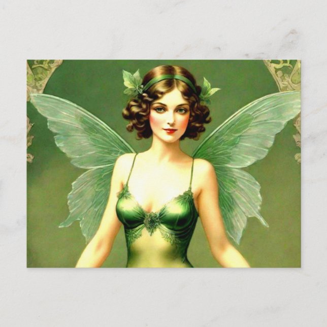 1920s Style Green Fairy Postkarte (Vorderseite)