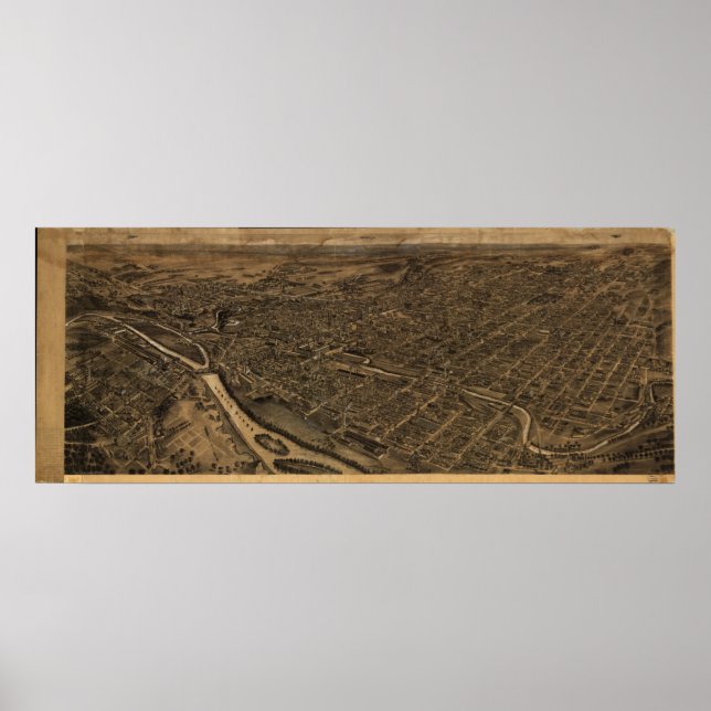 1922 Allentown, PA Birds Eye Panoramablick Karte Poster (Vorne)