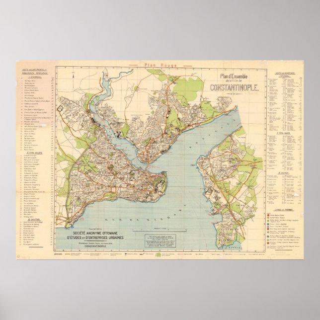 1922 Map of Constantinople - Istanbul, Turkey Poster (Vorne)