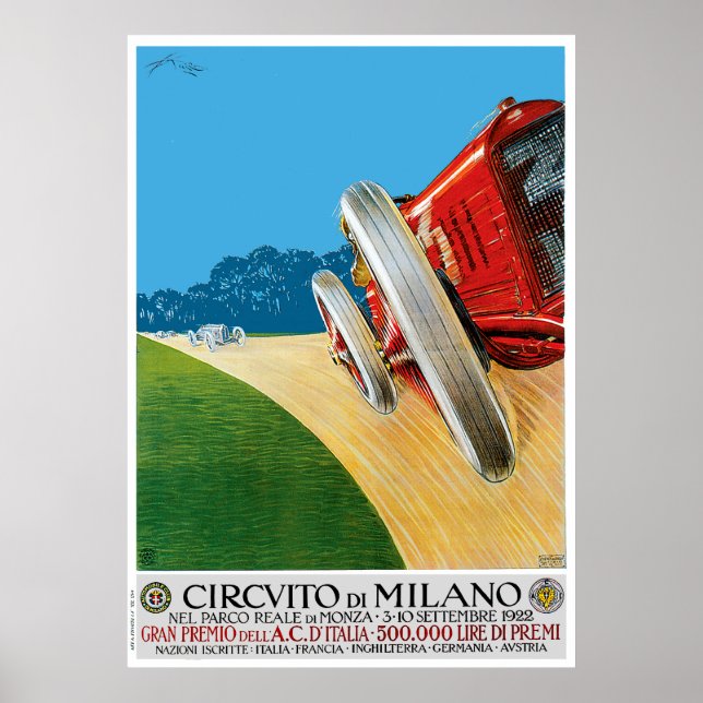 1922 Milano Classic Car Race Poster (Vorne)