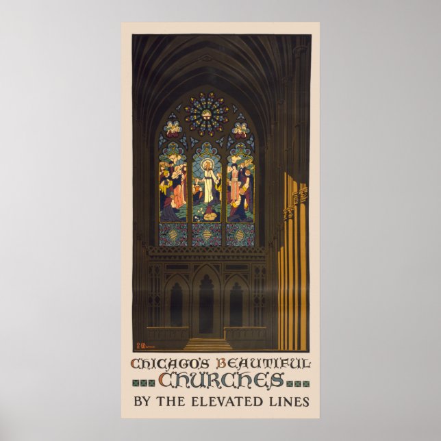 1923 Affiche D'Une Église Avec Fenêtre En Verre Ti (Devant)