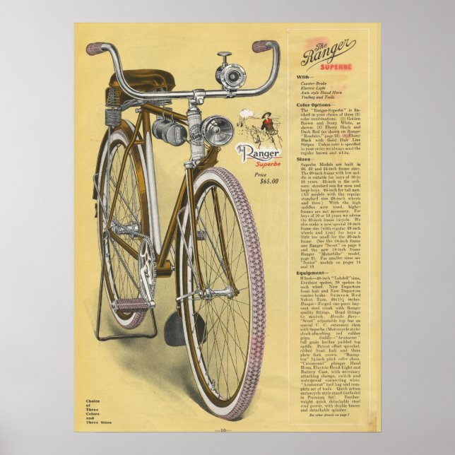 1923 Vintag Ranger Superbe Bicycle Ad Art Poster (Vorne)