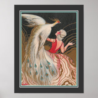 1924 Art-Déco "Girl with White Peacock" Poster