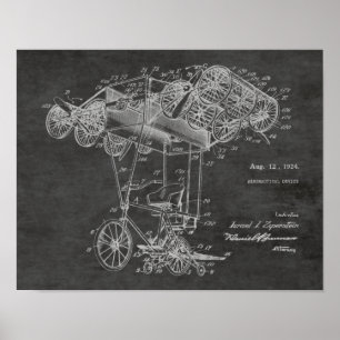 1924 Fahrrad-Flugzeug-Patent Kunst Zeichnung Druck Poster